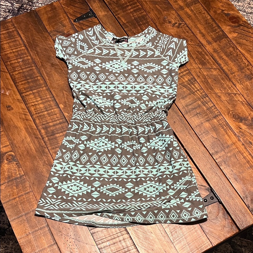 Derek Heart Geometric Green and Brown Kids Dress